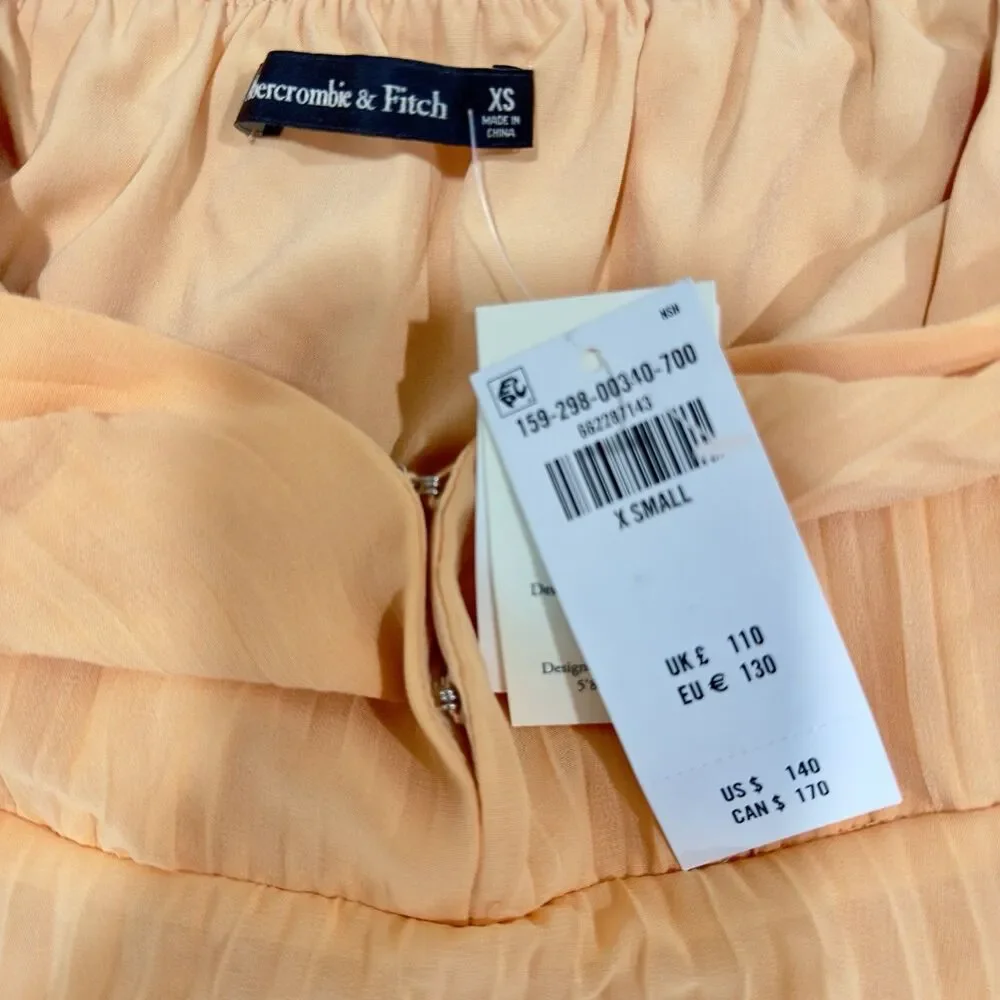 NWT Abercrombie & Fitch Giselle Halter Maxi Dress XS Peach Pleated Formal